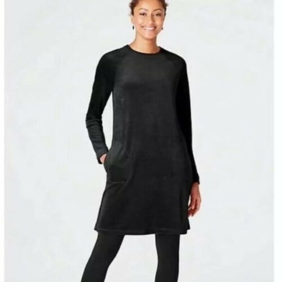 J. Jill Dresses & Skirts - Pure J. Jill Long Sleeve Velvet Velour Dress Black Pockets Plus Size 3X H13093